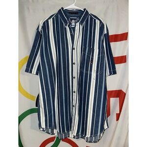 Vintage Coliseum Denim Button Up Shirt Medium Striped 90s Short Sleeve NWT